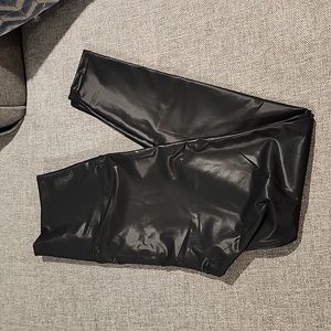 Leggings Depot PU Leather Wide Waistband Leggings in Black